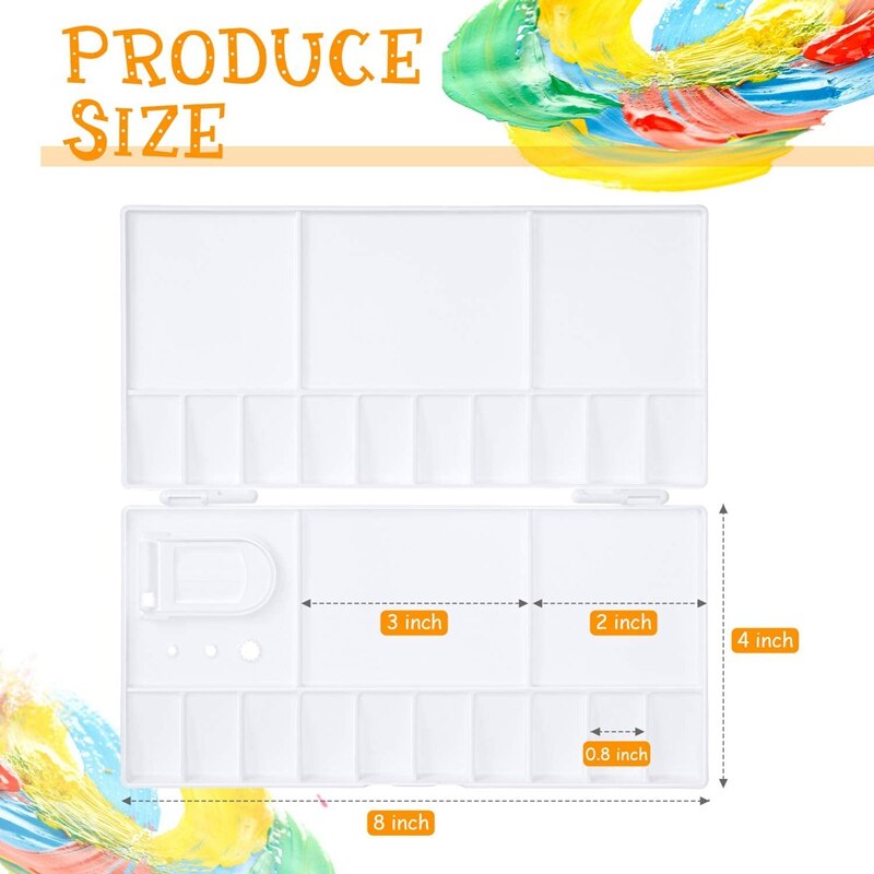 2Pcs Folding Paint Palette Plastic Palette Box Art Watercolor Palette with Thumbhole for Paint Pigment Tool (8 x 4 Inch)