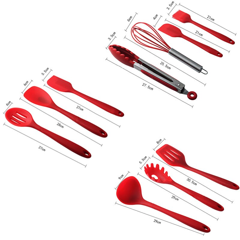 10PC Silicone Wood Turner Soup Spoon Spatula Brush Scraper Pasta Server Egg Beater Kitchen Cooking Tools Kitchenware