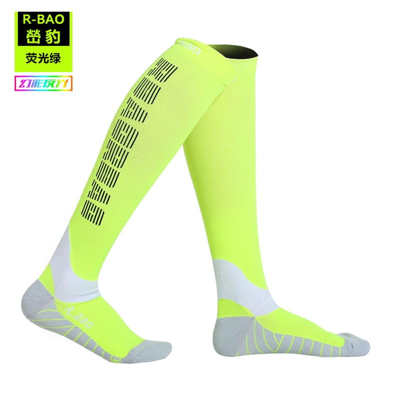 R-BAO Colorful Reflective Compression Running Cycling Socks High Grade Reflecting Logo Function Night Run Mens
