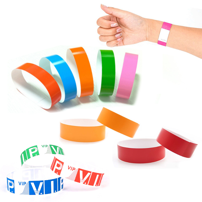 100pcs Party Paper Bracelet Synthetic Paper Wristbands Sticky Wristband Painting Pattern Logo Paper Party Wristbands