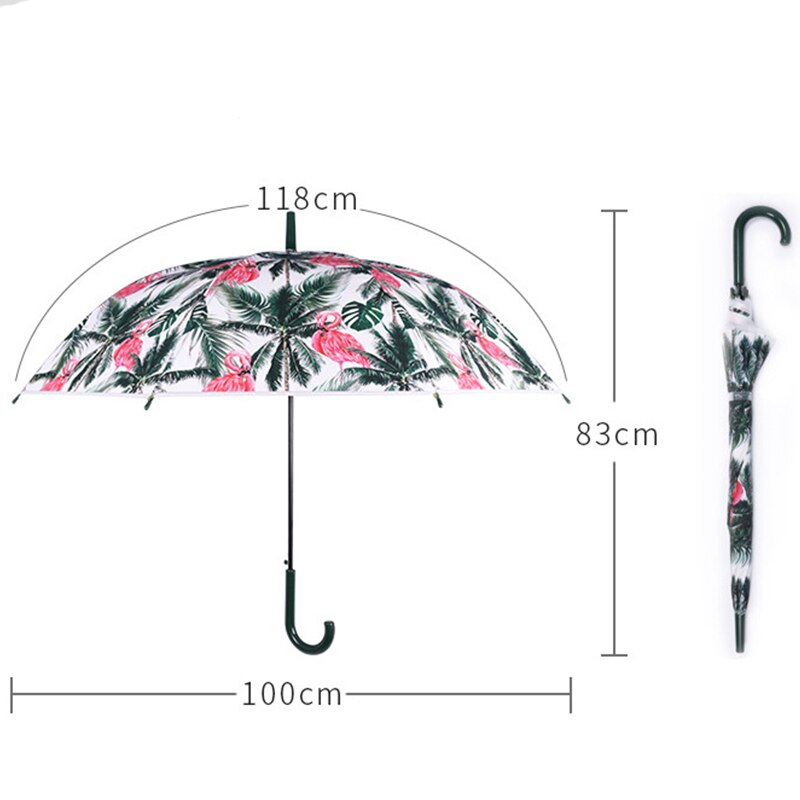 Children's Umbrellas Flamingos Transparent Umbrellas Girl's Long Handle Umbrella Fresh And Simple Student's Wwindbreak Umbrella