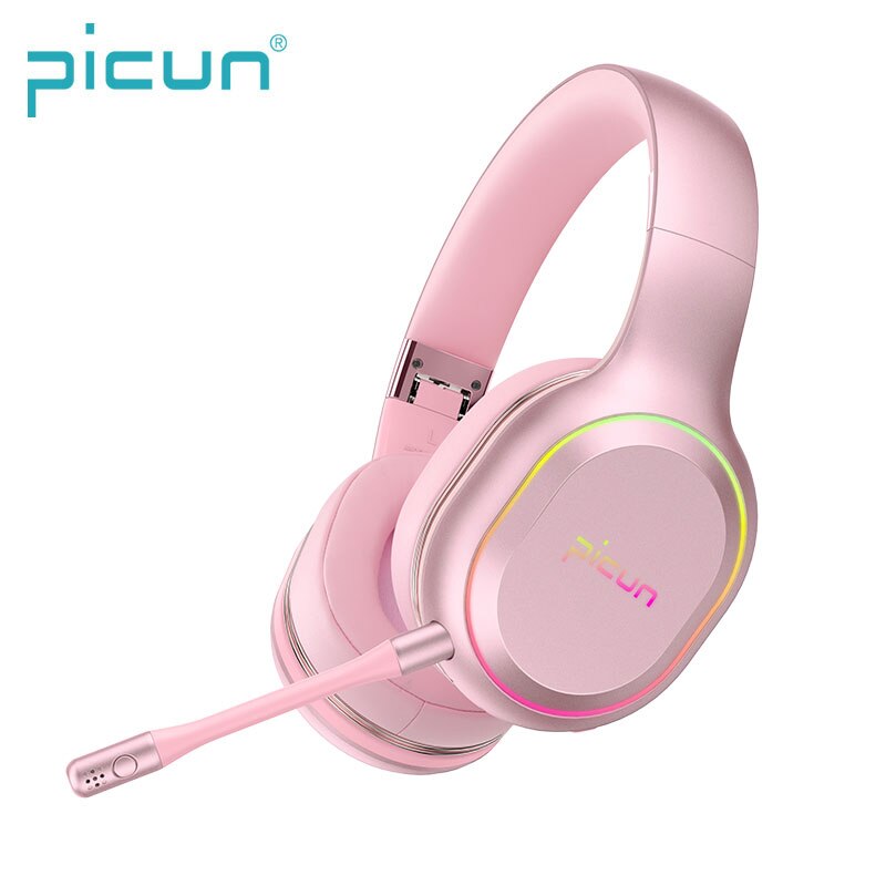 Picun P80S Bluetooth Wireless & Wired Oortelefoon Gaming Hifi Led Licht Sterke Bas Stereo Headset Met Microfoon Mobiele Games Hoofdtelefoon: Pink