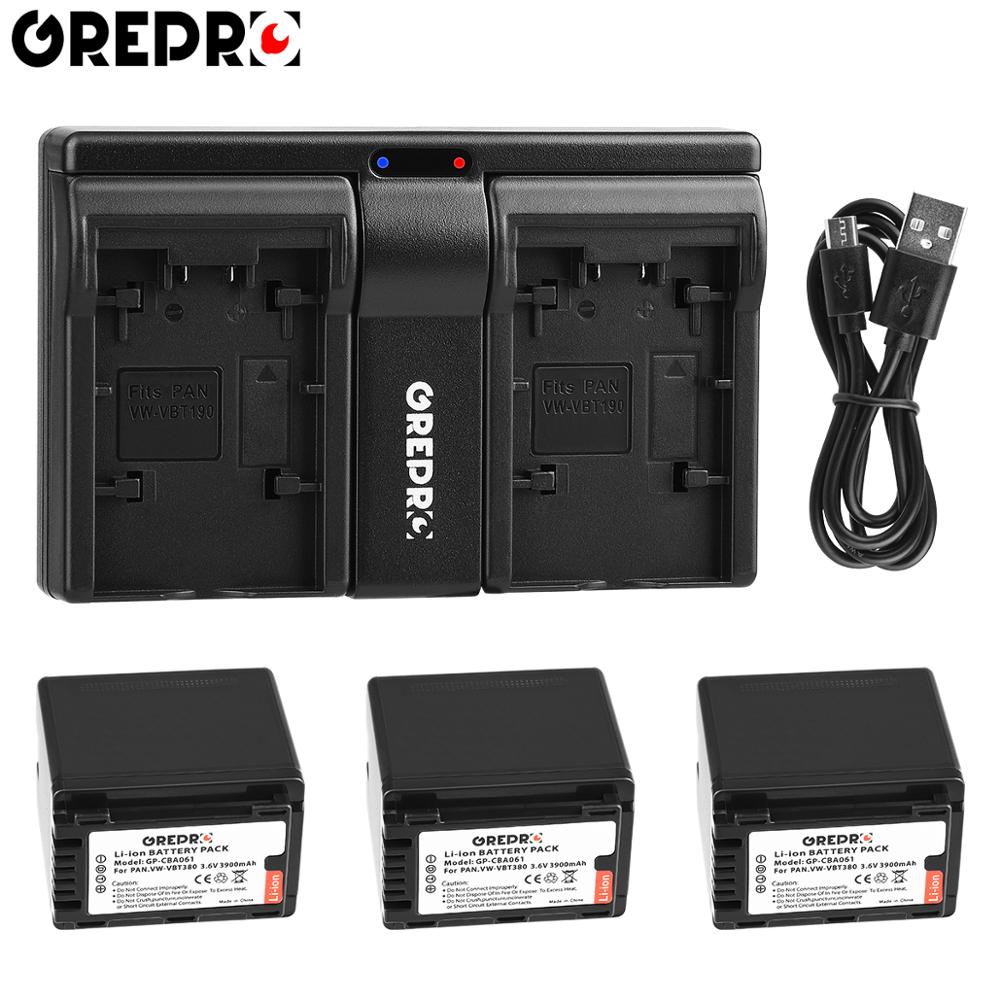 2 Stuks Vw VBT380 VW-VBT380 Batterij + Dual Usb Oplader Voor Panasonic VW-VBT190 HC-V770, HC-V720, HC-V727, HC-V730, HC-V750 HC-V760