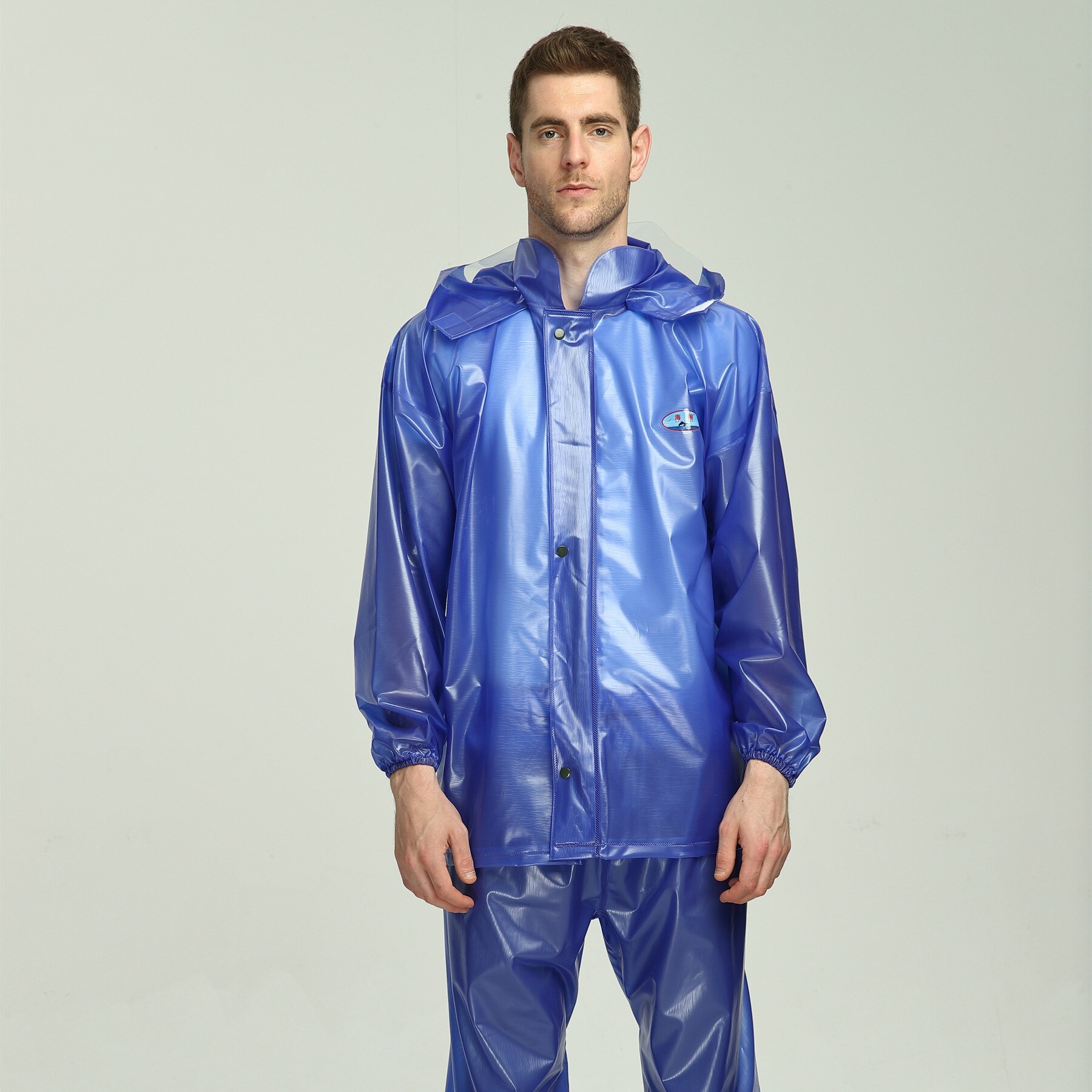 Vandtæt pvc regnfrakke til kvinder regnbukser mænd tynd regntøj på udendørs voksen split regnfrakke  yy071: Blå / Xxl