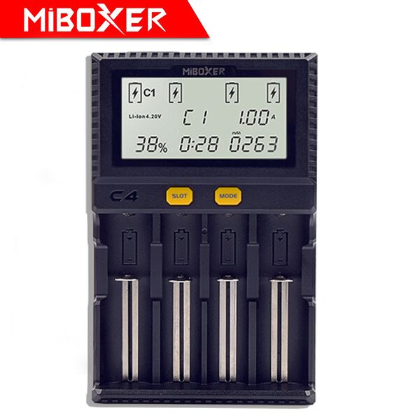 Original Miboxer C4 LCD Battery Charger for Li-ion/LiFePO4/Ni-MH/Ni-Cd 18650 14500 26650AAA4.2 3.7 1.2 1.5V discharging function: C4 / AU plug