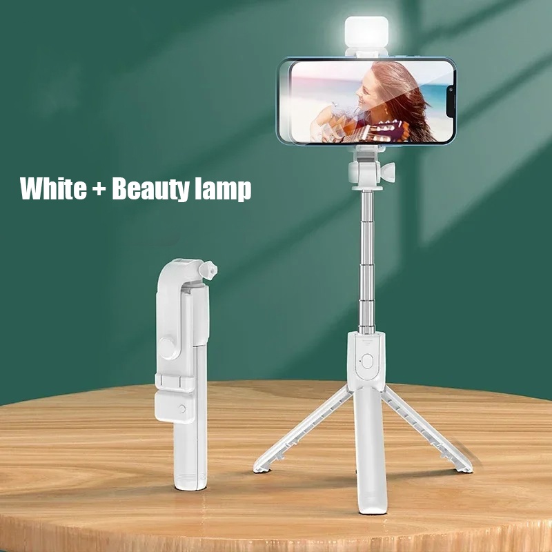 Bluetooth Selfie Stick Draadloos 360° draaibaar statief Afstandsbediening Sluiter Invullicht Multifunctionele intrekbare standaard: green