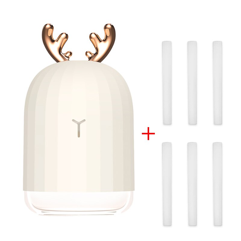 220ml usb ultrasone luchtbevochtiger schattige herten aroma etherische olie diffuser led nachtlampje mistmaker vernevelaar voor thuis auto kantoor: Wit en 6 filters