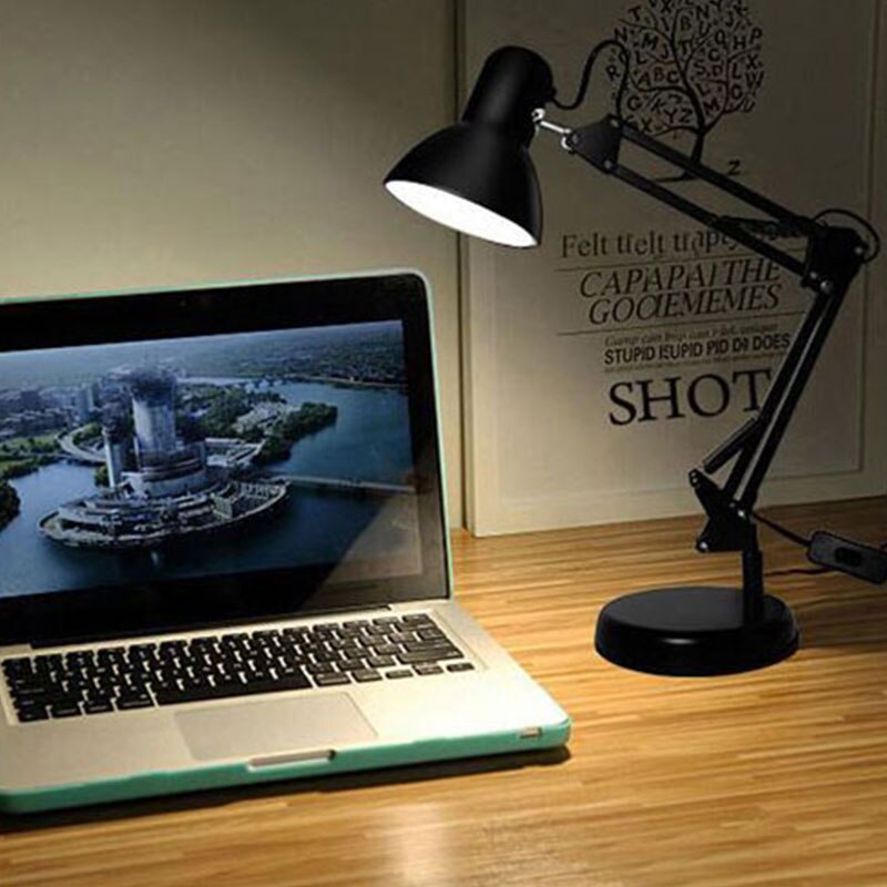 Lang svingarm justerbare klassiske skrivebordslamper  e27 led med switch bordlampe til kontorlæsning natlys sengebordshjem