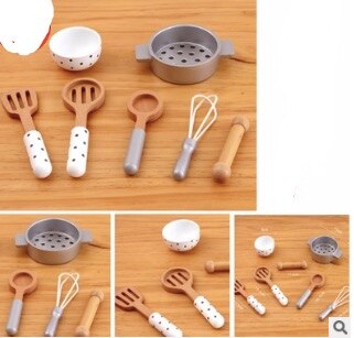 Montessori Educational Toys wooden kitchen toy accessories utensils play set for kids pretend toy play coffee toaster mixer: Sweden tool set