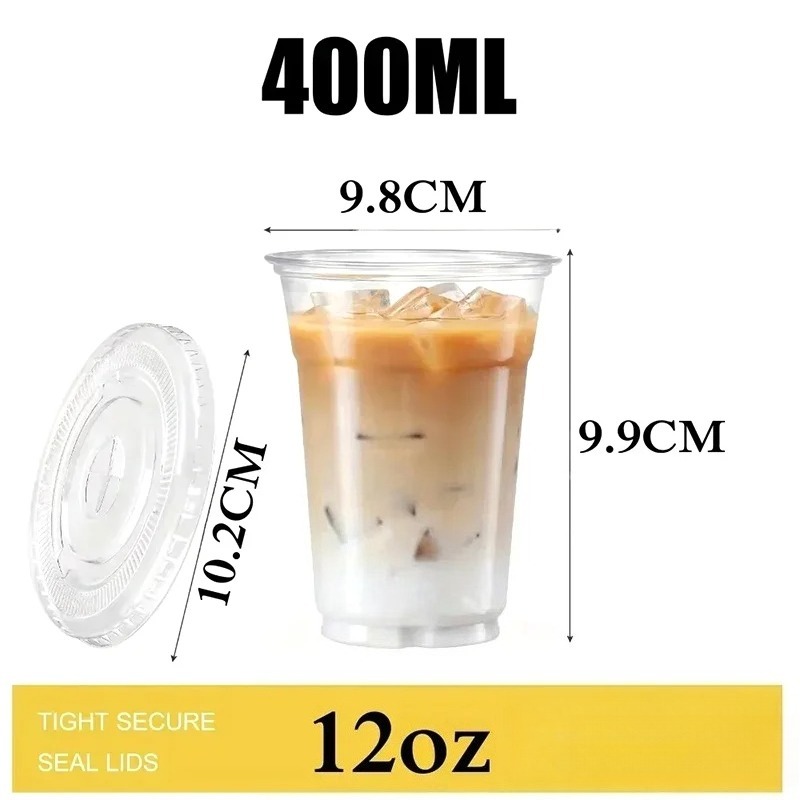 Engangs klare plastkopper med lokk til fruktjuice, melk, te, iskaffe, kalde drikker, iskrem, dessert, ta bort, festbruk