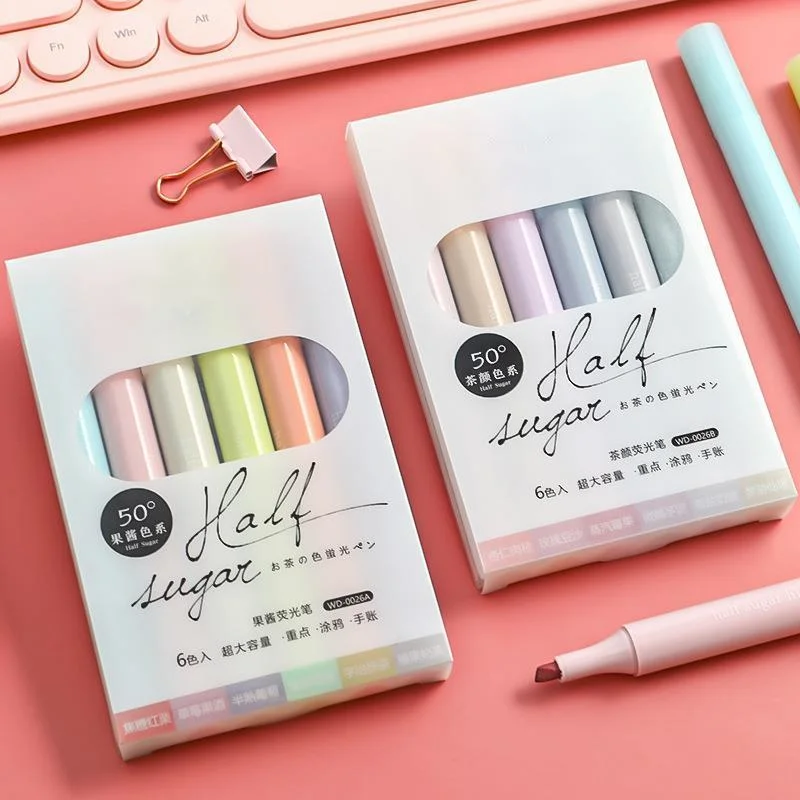 6 sztuk Kawaii półcukier zakreślacz kolorowy śliczny marker pastelowy zakreślacz fajne długopisy szkolne przybory szkolne zestaw papeterii