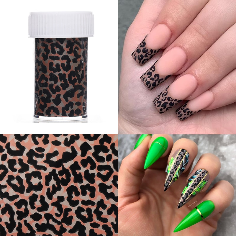 1 rulle neglefolier leopard træ negle mærkat papir camouflage print nail art wraps gør-det-selv-overførsel klistermærke negle mærkater dekoration
