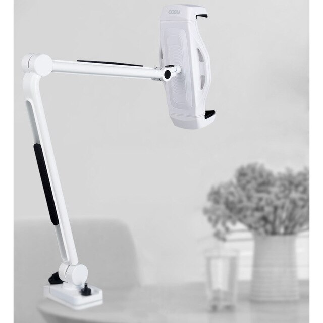 Tablet Stand voor Apple IPad Bureau Klem 360 Rotatie Verstelbare Beugel Desktop Holder Folding Arm Luie Bed Mount voor IPhone: B white