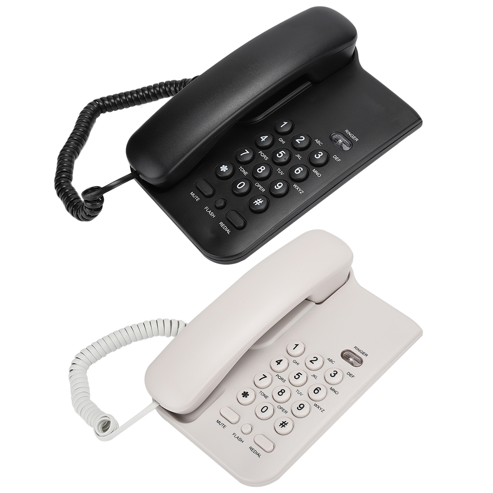 Mini fast telefon bordstelefon fast trådad med ljudlös blixt återuppringningsfunktion väggmonterbar telefon för hemmahotellkontor