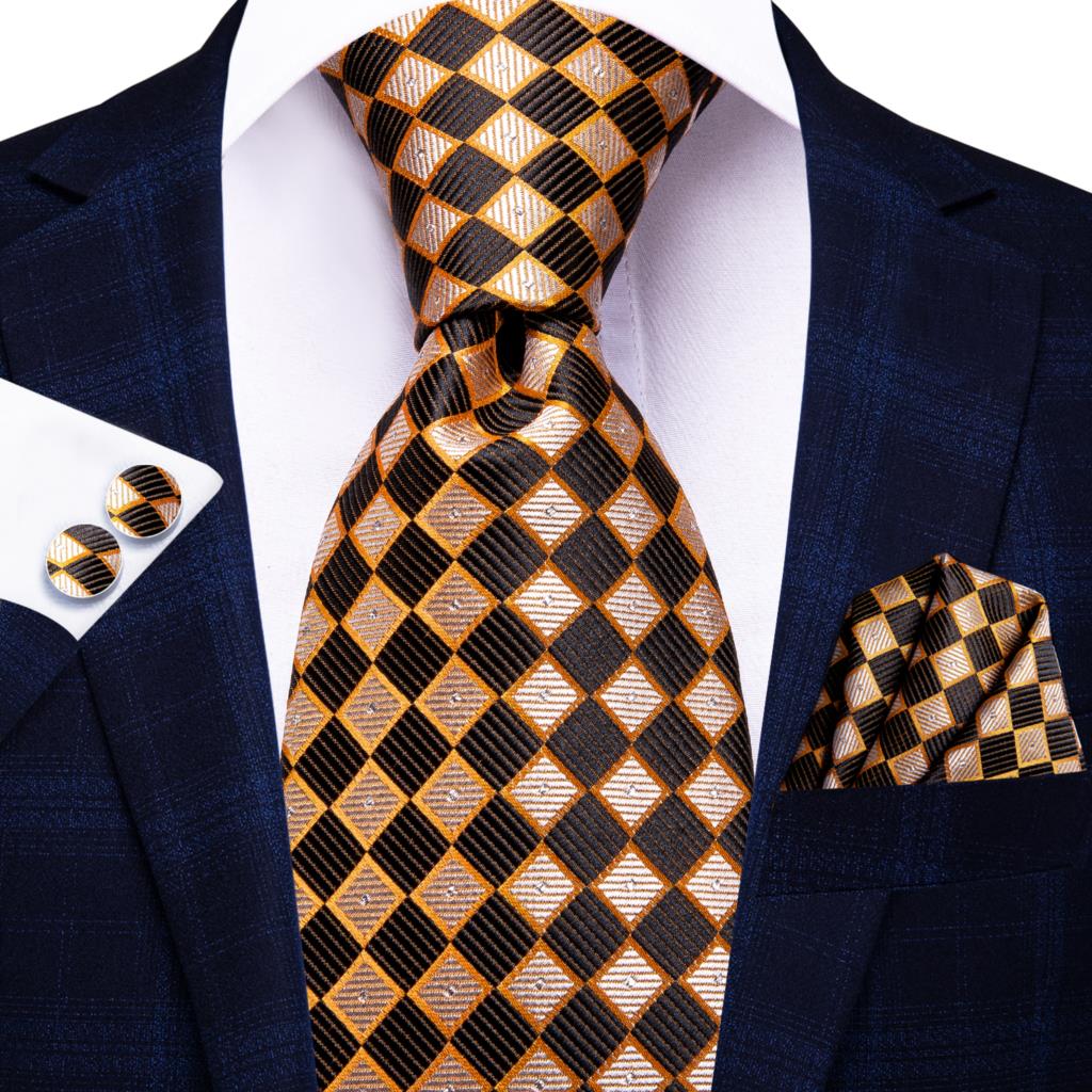 Hi-Tie-corbata de seda a rayas para hombre, corbata de boda a rayas de color naranja o dorado, pañuelo, para de negocios: SN-3333