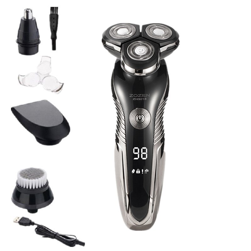 Barbeador elétrico Recarregável USB Display Digital Inteligente de Lavagem de Corpo Inteiro Barbeador máquina de Cortar Cabelo Nariz Aparador de Pêlos de Orelha: 4 IN 1 BLACK