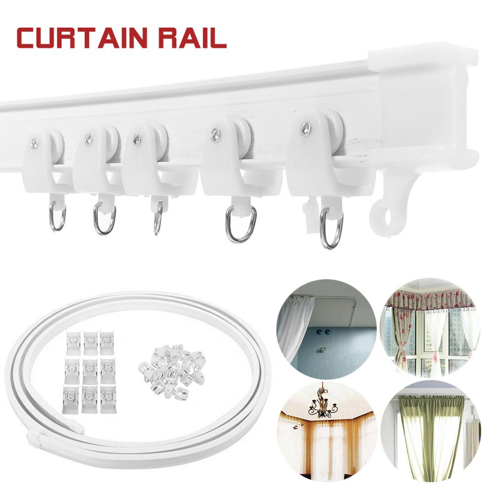 Curved/Straight Track Curtain Rail Plastic Cuttable Bendable Flat Curved Track Curtain Hook Window Single Track Pole Accessory