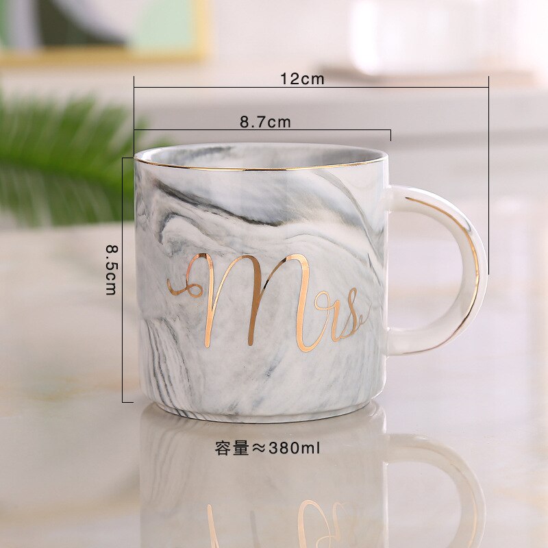 Luxe 380 Ml Marmer Keramische Mok Mok Melk Thee Cups Mr En Mrs Mokken Roze Goud Inlay ontbijt Home Decor: E Style
