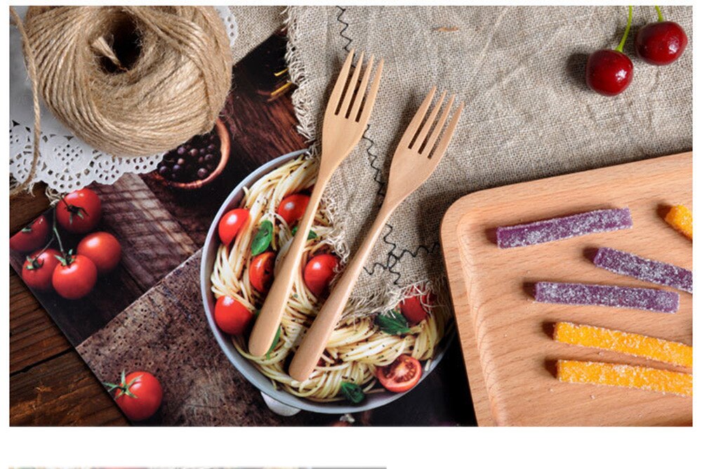 Tenedor de madera, Utensilio de cocina de bambú, herramientas para sopa, cuchara de té, vajilla, utensilios de cocina, utensilios de cocina, suministros