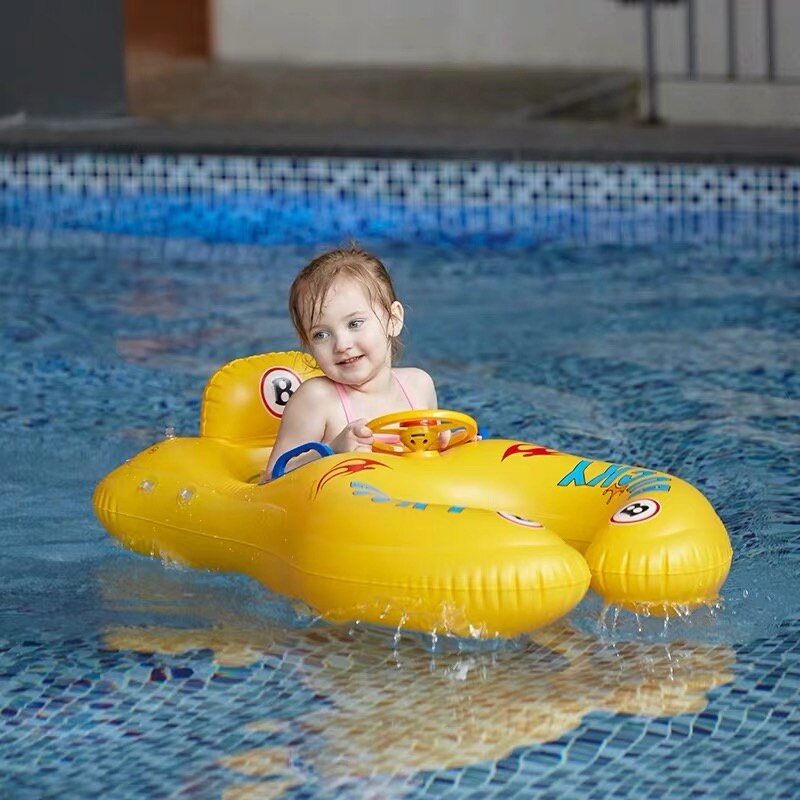 Inflatable Baby Swimming Ring Mommy Baby Parent-Child Double Person Float Seat Swimming Boat with Removeable Sun Canopy