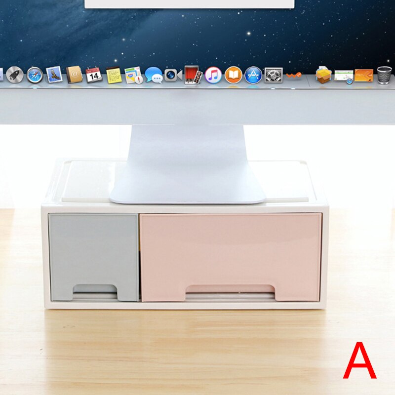 LCD Monitor Stand Holder Bracket with Office Drawer Storage Box Organizer for Desktop SGA998: A