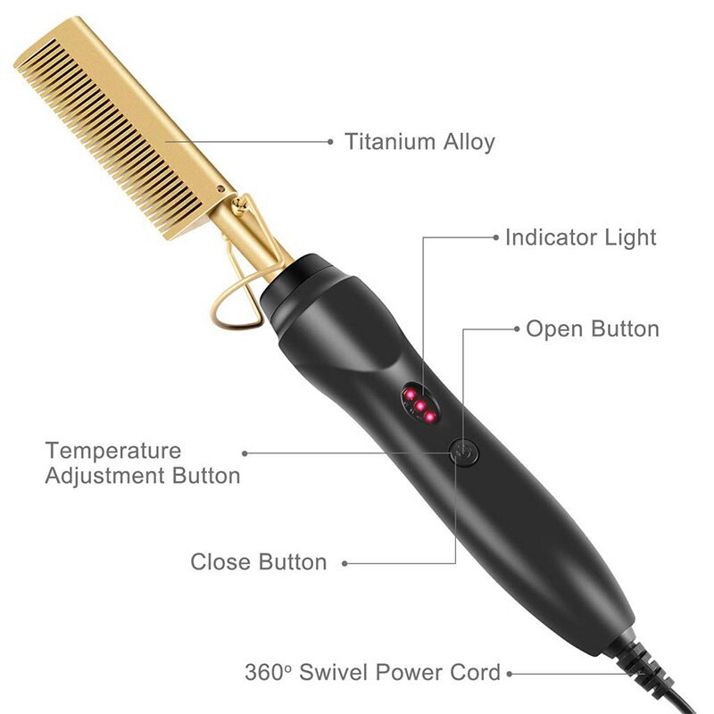 AD-rizador de peine, peine eléctrico de presión de calor alisado en , plancha rizadora de cabello para cabello húmedo y seco (enchufe de EE. UU.)