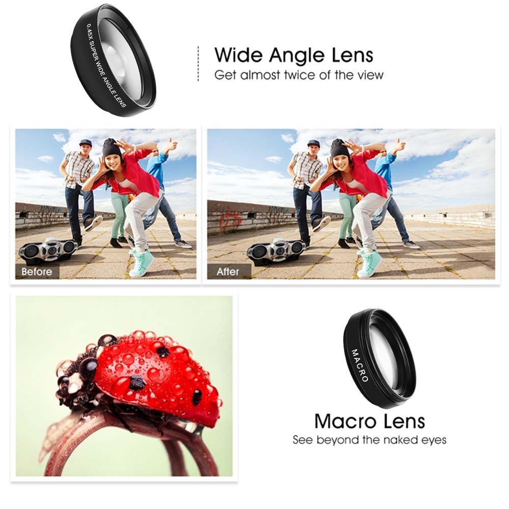 2 Functies Mobiele Telefoon Lens 0.45X Groothoek Len &amp; 12.5X Macro Hd Camera Lens Universal Voor Iphone Android Telefoon