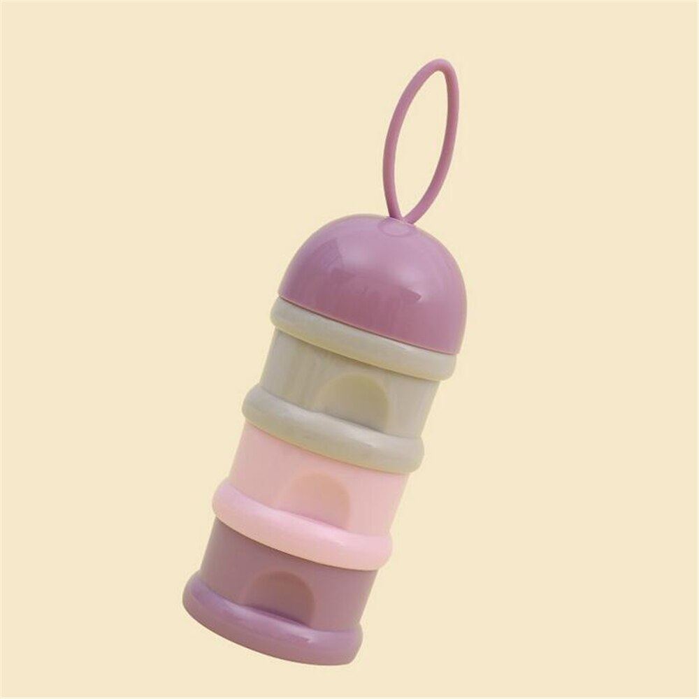 Vicloon Baby melkpoeder dispenser, 2 stuks draagbare 4 lagen 120 ml per laag doorschijnende compartimenten, kinderen baby opslag container stapelbare potten, snack opslagcontainer, grijs & roze