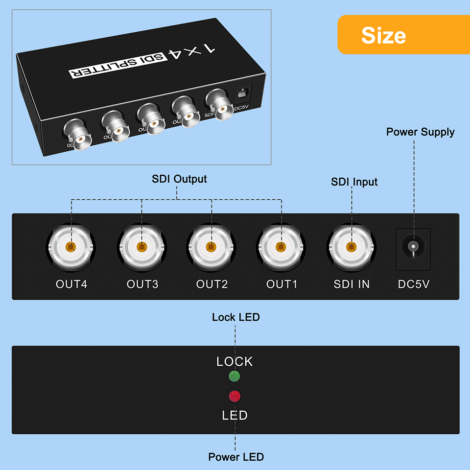 Sdi Splitter 1X4 Sdi Distributie Video Converter 4 Poort Ondersteuning Sd/Hd/3G-SDI 1080P Voor Camera Projector monitor Dvr Sdi Systeem