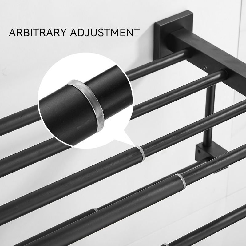 Bathroom Retractable Bath Towel Rack Black, Gold Multifunctional Bathroom Drying Towel Hanging Rod Brush Nickel Stainless Steel