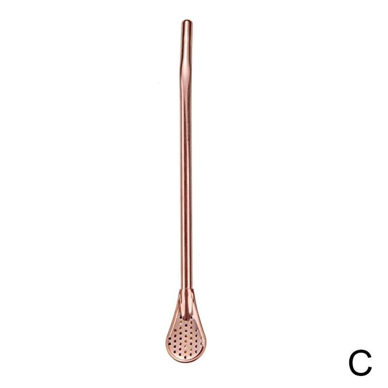 1pcs Metal Straw Steel Drinking Tea Yerba Mate Straw Gourd Filter Pipette Bombilla Filter Pro Spoon O2U3: rose gold