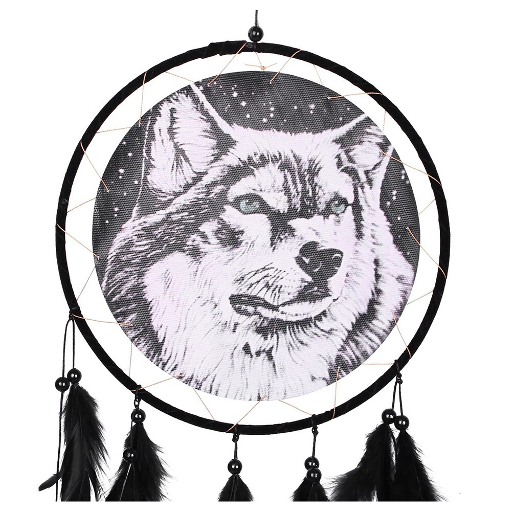 Dream Catcher Wolf Dream catcher Black Dream catcher Indian with Animal Pattern Side 1 circle Wall Hanging Decoration
