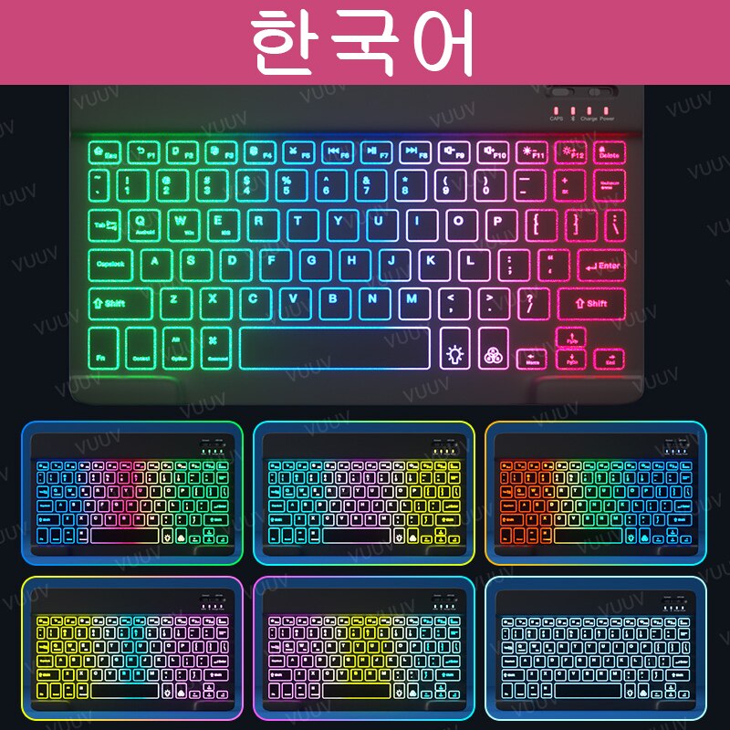 Teclado retroiluminado de arco iris para tableta, teléfono, portátil, español, ruso, portugués, inalámbrico, Bluetooth, para Xiaomi, Samsung: Black 01 Korean