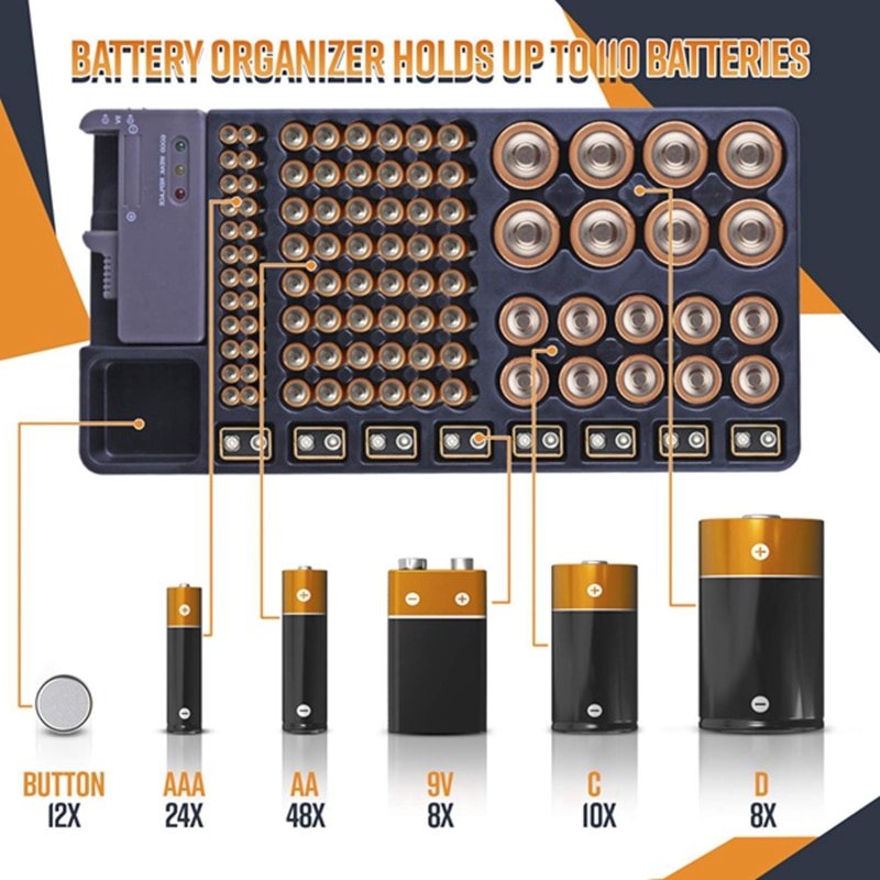 Batterij Organizer Houder Met Tester-Batterij Caddy Rack Case Box Houders Inclusief Batterij Checker Voor Aaa Aa C D 9V