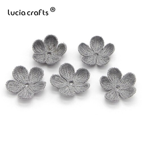 Lucia crafts 10/13 stuks 35mm wollen bloemen naai-op patches voor decoratie diy handgemaakte materialen accessoires  b0104: C13 grijs 10 stuks