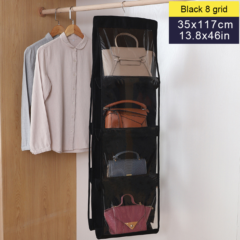 Hengende veske organizer garderobe skap gjennomsiktig oppbevaringspose dør vegg klar diverse pose med opphengspose: Mørkegrå