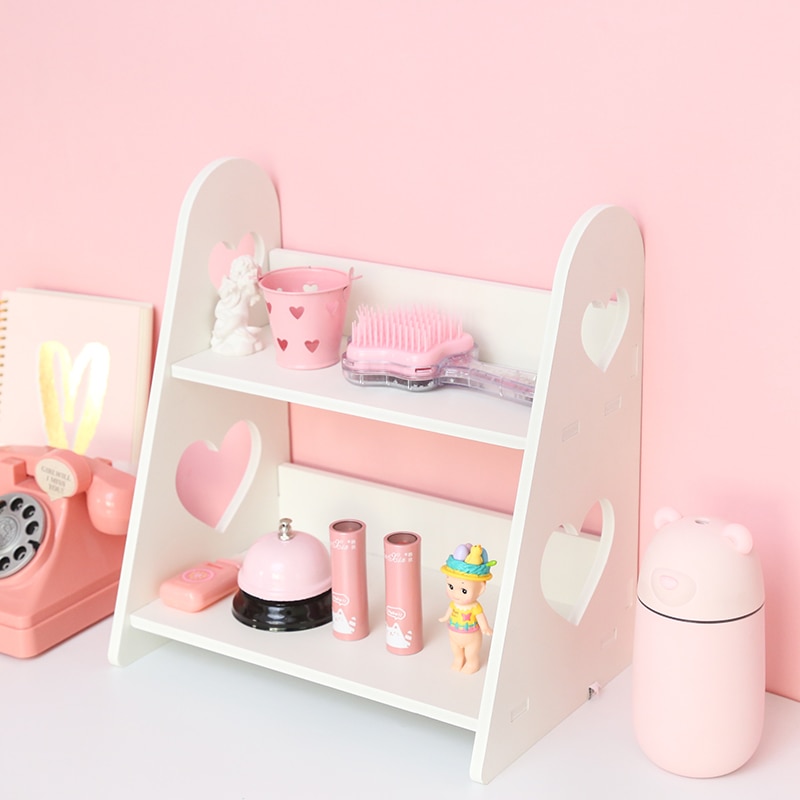 White DIY desktop organizer shelf holder cosmetics and stationery holder double-deck desktop shelf
