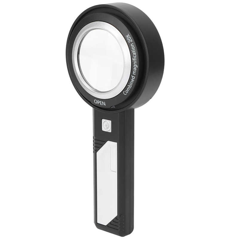 LED Magnifier ABS Acrylic Dual Lens Portable 20X Magnifying Glass Stylish for Manual Repair for Reading for Senior