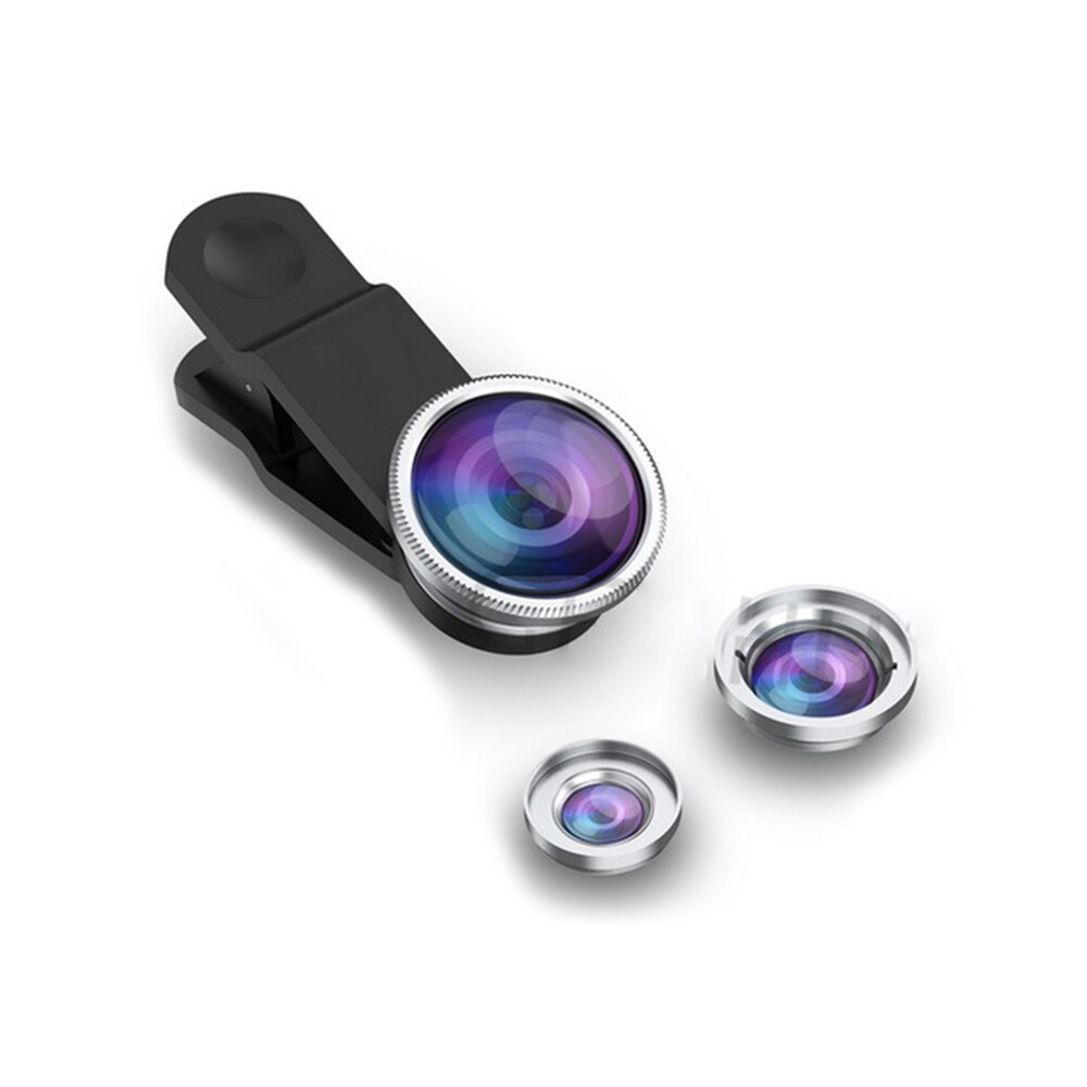 Universal 3 in1 Wide Angle Macro Fish Eye Lens Camera Mobile Phone Lenses For iPhone 6 6s 7 8 Plus For Samsung Note 8 9 S9 Plus: Sliver