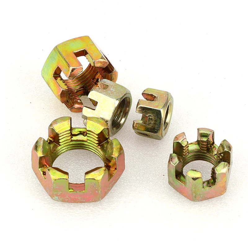2pcs/lot Connecting Rod Wheel Axle Hub Slotted Castle Nut Groove Hexagon Nut M10/M12/M14/M16/M20