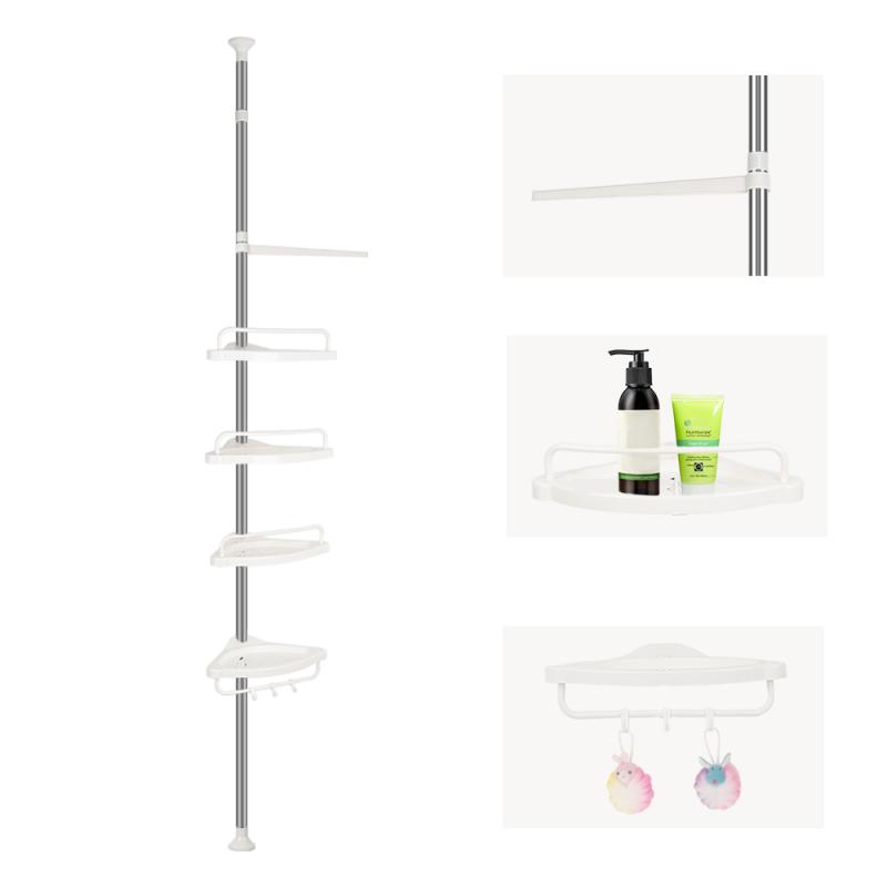 Stainless Steel Bathroom Triangle Rack White 4 Shelves Telescopic Adjustable Shelf Hardware Bathroom Shelves 254-304cm HWC