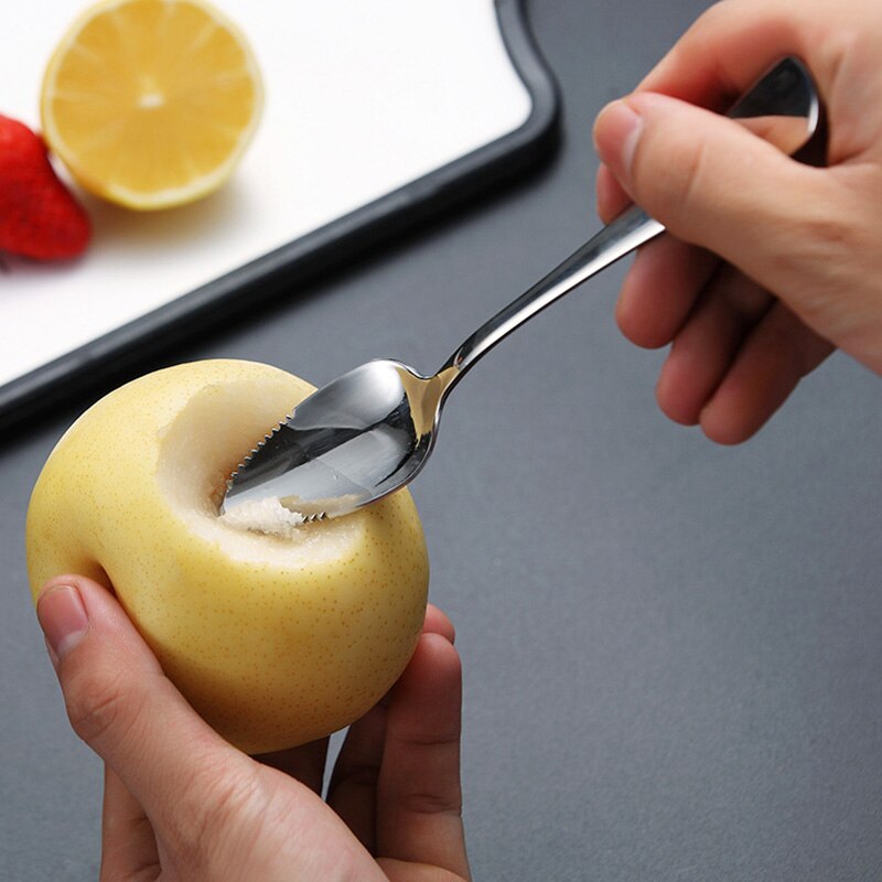Rvs Grapefruit Apple Schraper Lepel Gekarteld Zaagtand Edge Fruit Puree Lange Handvat Babyvoeding Bereiden Tool