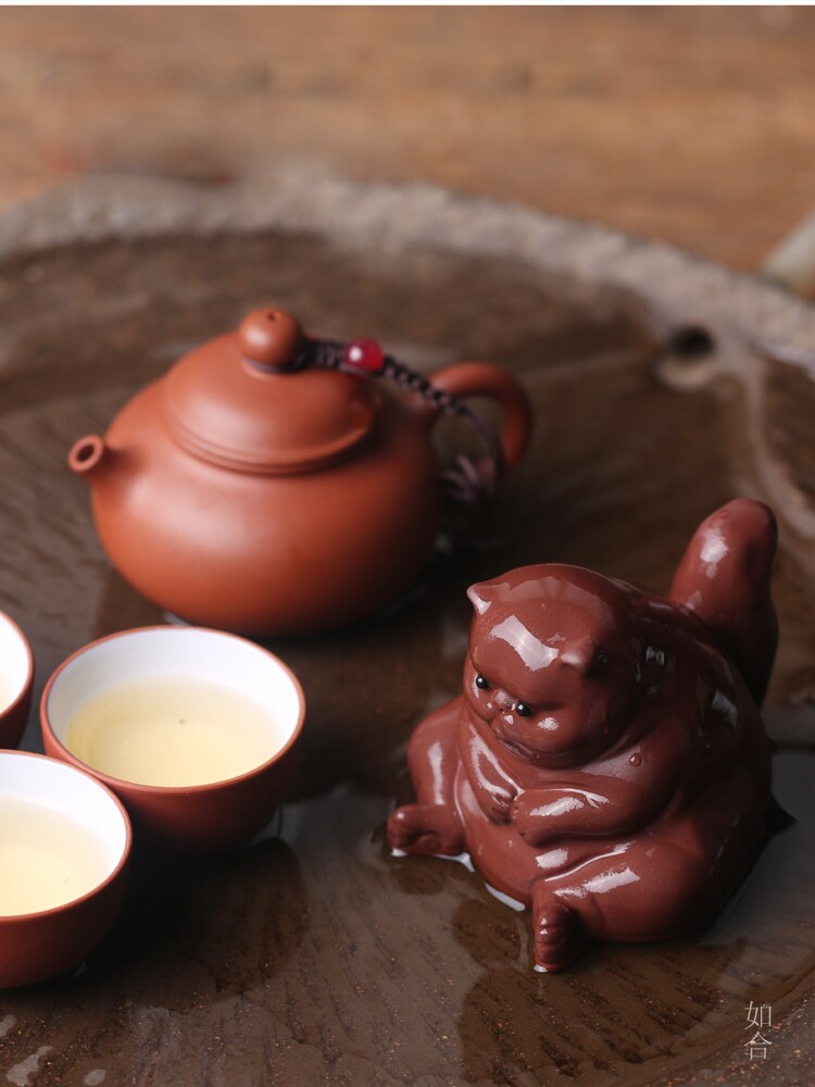Creativity Purple Clay Tea Pet Cute Cat Tea Play Crafts Kung Fu Tea Set Decoration Home Decoration with Box