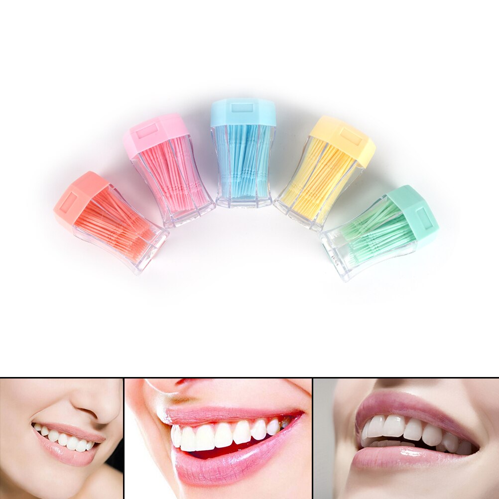 200 Stks/pak Plastic Rager Tandenstoker Met Draagbare Case 2 Manier Oral Dental Tooth Pick Willekeurige Kleur