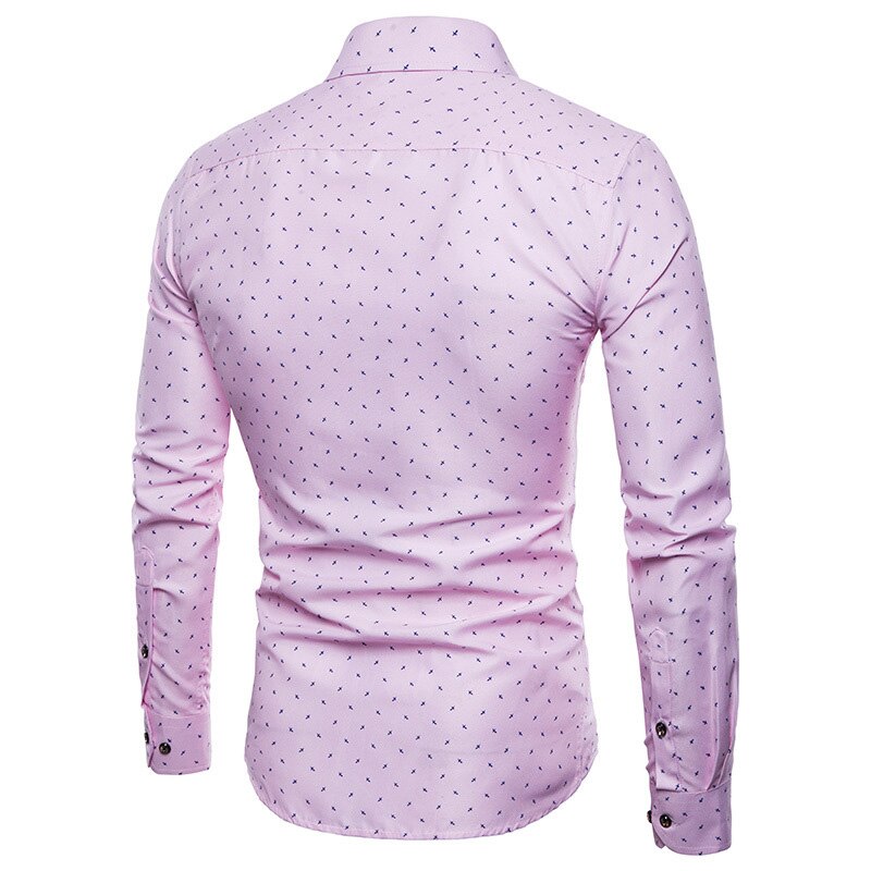 Nye skjorter med herretrykk lange ermer slim fit herre uformelle topper for våren m -5xl fif 66