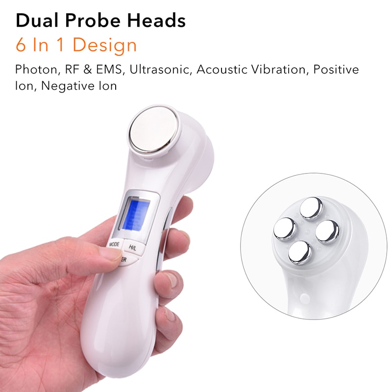 6 In 1 Face Skin RF&EMS Ultrasonic Face Lifting Device RF EMS Radio Mesotherapy Electroporation Frequency LED Skin Lifting