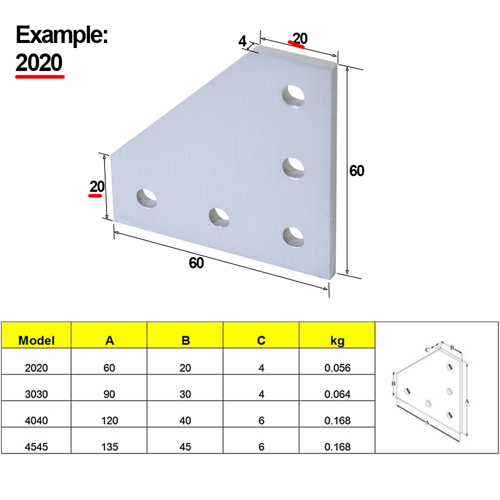 5 Hole 4040 4545 Bracket 90 Degree Joint Board Plate Corner Angle Bracket Connection Joint Strip for Aluminum Profile