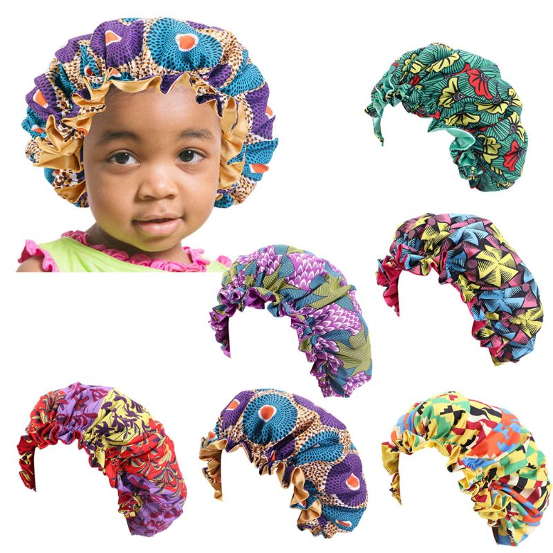 Gorro de satén ajustable para niños, gorros de noche de flores de seda suave para pelo Natural, para adolescentes, niños pequeños y bebés, Reversible