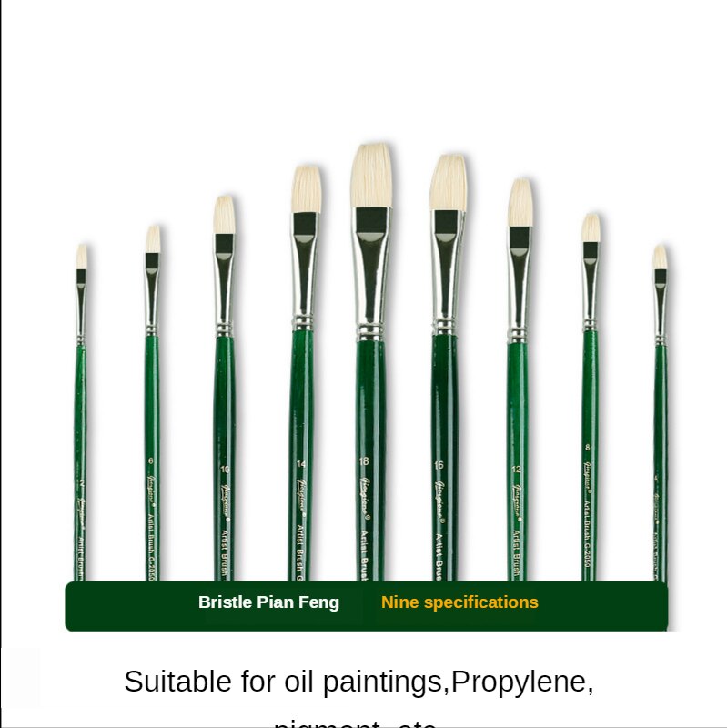 Pincel de pelo de Cerdas de cerdo de cabeza plana de un solo soporte, pluma de pintura al óleo gouache de agua, varilla larga, suministros de arte de color para estudiantes