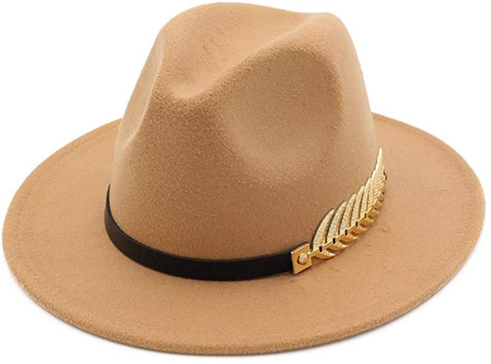 Vrouwen Brede Rand Fedora Panama Hoed Met Metalen Gesp: Khaki